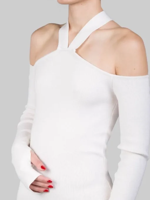 Online AKEP ABITO MIDI IN MAGLIA CON SCOLLATURA A SPALLE SCOPERTE Panna