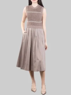 Fashion PESERICO ABITO MIDI SMANICATO TORTORA CON FILI DI PUNTI LUCE Marrone