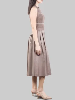 Fashion PESERICO ABITO MIDI SMANICATO TORTORA CON FILI DI PUNTI LUCE Marrone