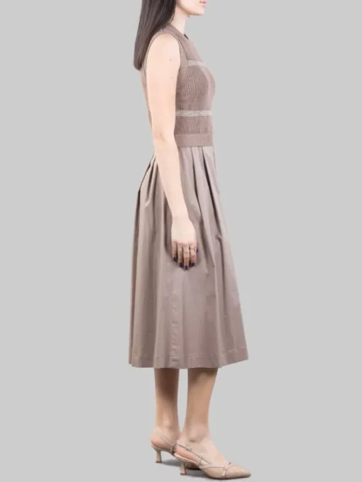 Fashion PESERICO ABITO MIDI SMANICATO TORTORA CON FILI DI PUNTI LUCE Marrone