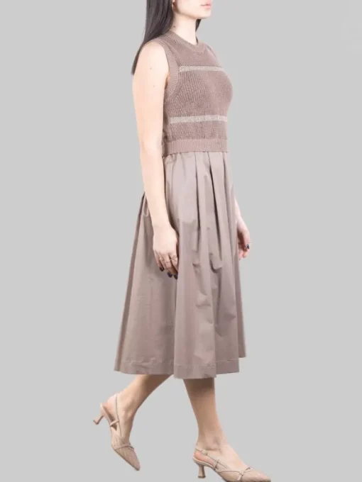 Fashion PESERICO ABITO MIDI SMANICATO TORTORA CON FILI DI PUNTI LUCE Marrone