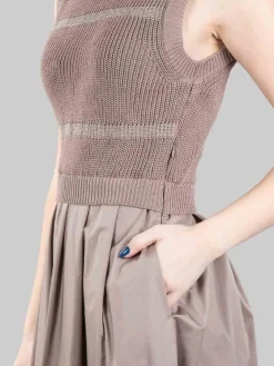 Fashion PESERICO ABITO MIDI SMANICATO TORTORA CON FILI DI PUNTI LUCE Marrone