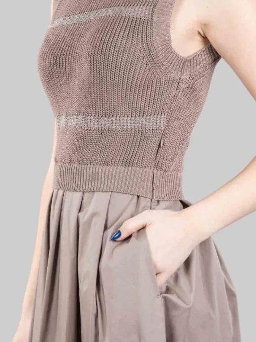 Fashion PESERICO ABITO MIDI SMANICATO TORTORA CON FILI DI PUNTI LUCE Marrone