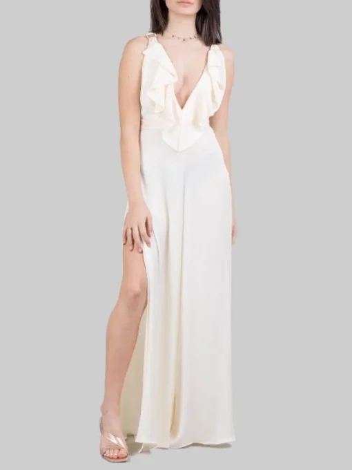 Discount HANITA ABITO TUTA CHAMPAGNE CON RUCHES ANTERIORI E SPACCHI SULLE GAMBE Bianco