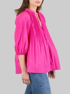 Best RED VALENTINO BLUSA SCURO IN POPELINE DI COTONE PLISSÉ Rosa