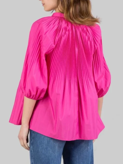 Best RED VALENTINO BLUSA SCURO IN POPELINE DI COTONE PLISSÉ Rosa