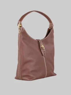 Clearance FAY BORSA HOBO IN PELLE MARTELLATA CON ICONICI GANCI Marrone
