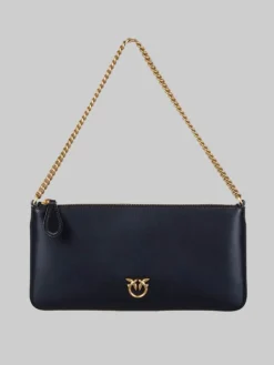 Clearance PINKO BORSA HORIZONTAL FLAT IN PELLE LISCIA NERA CON TRACOLLINA Nero