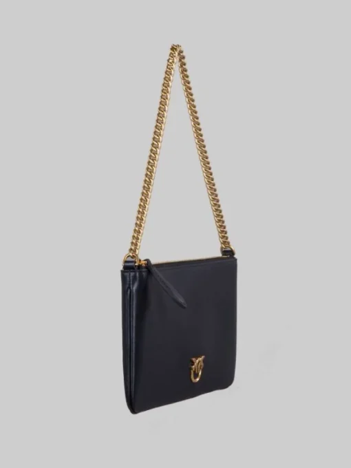 Clearance PINKO BORSA HORIZONTAL FLAT IN PELLE LISCIA NERA CON TRACOLLINA Nero