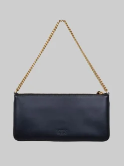 Clearance PINKO BORSA HORIZONTAL FLAT IN PELLE LISCIA NERA CON TRACOLLINA Nero