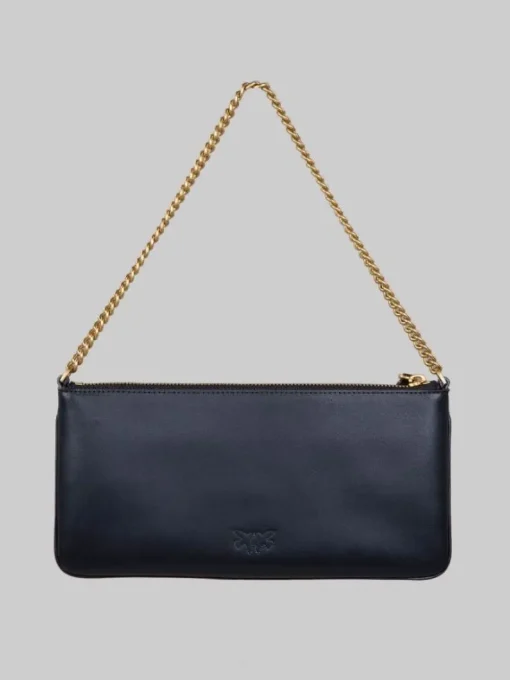 Clearance PINKO BORSA HORIZONTAL FLAT IN PELLE LISCIA NERA CON TRACOLLINA Nero