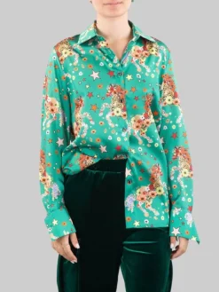 Discount 5 PROGRESS CAMICIA A FANTASIA FIORI E STELLE SU FONDO Verde