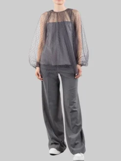 Hot RED VALENTINO CAMICIA BLUSA REALIZZA IN TULLE POINT D'ESPRIT SMOKE Grigio