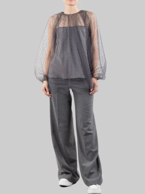 Hot RED VALENTINO CAMICIA BLUSA REALIZZA IN TULLE POINT D'ESPRIT SMOKE Grigio