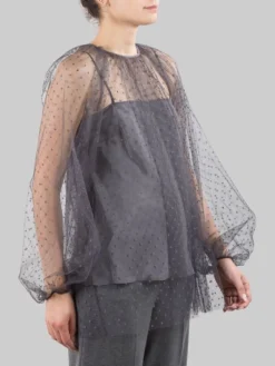 Hot RED VALENTINO CAMICIA BLUSA REALIZZA IN TULLE POINT D'ESPRIT SMOKE Grigio