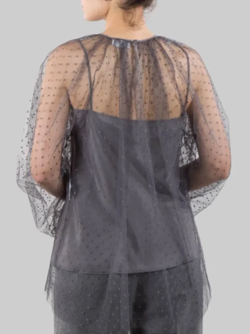 Hot RED VALENTINO CAMICIA BLUSA REALIZZA IN TULLE POINT D'ESPRIT SMOKE Grigio
