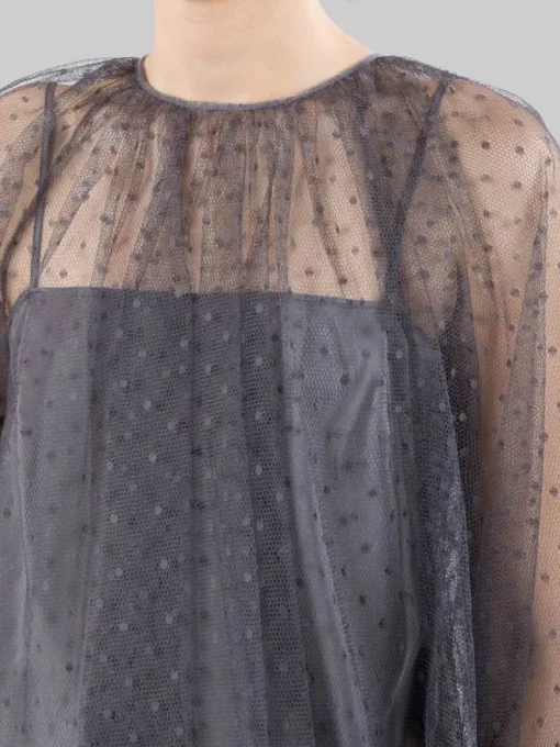 Hot RED VALENTINO CAMICIA BLUSA REALIZZA IN TULLE POINT D'ESPRIT SMOKE Grigio