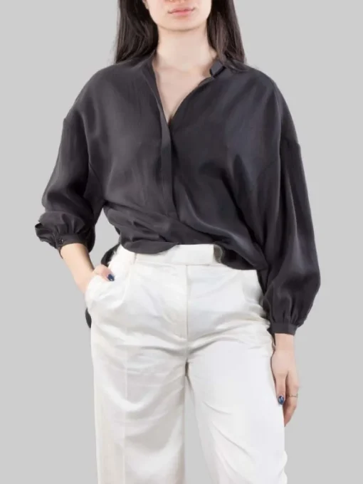Outlet RAME CAMICIA COREANA OVERSIZE IN TESSUTO FLUIDO Nero