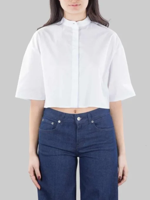 Sale DONDUP CAMICIA CORTA BIANCA CON COLLETTO ALLA COREANA MODELLO BOXY Bianco