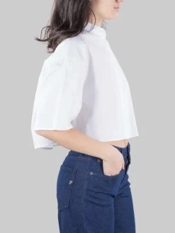 Sale DONDUP CAMICIA CORTA BIANCA CON COLLETTO ALLA COREANA MODELLO BOXY Bianco
