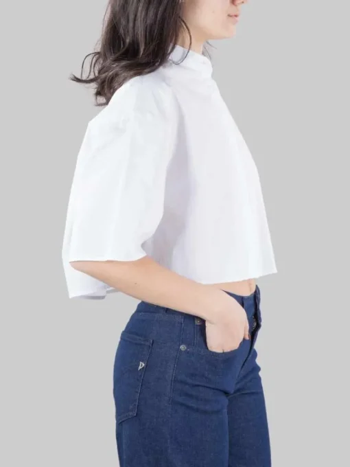 Sale DONDUP CAMICIA CORTA BIANCA CON COLLETTO ALLA COREANA MODELLO BOXY Bianco