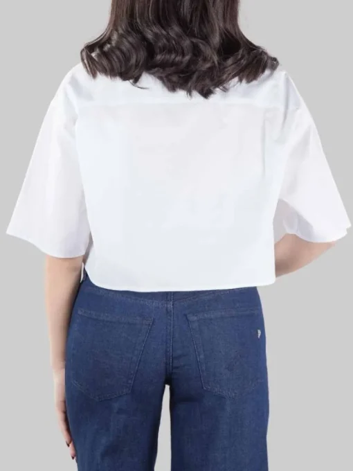 Sale DONDUP CAMICIA CORTA BIANCA CON COLLETTO ALLA COREANA MODELLO BOXY Bianco
