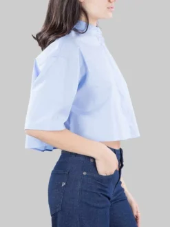 Fashion DONDUP CAMICIA CORTA CON COLLETTO ALLA COREANA MODELLO BOXY Celeste