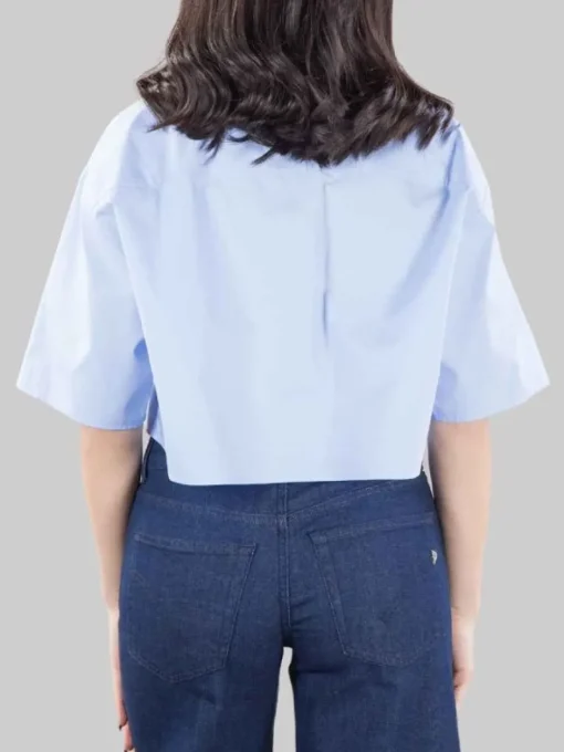 Fashion DONDUP CAMICIA CORTA CON COLLETTO ALLA COREANA MODELLO BOXY Celeste