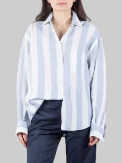 Clearance XACUS CAMICIA OVERSIZE IN LINO A RIGHE BIANCA E CELESTE Biancoeceleste