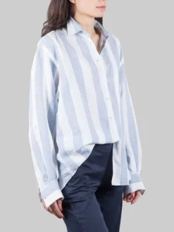 Clearance XACUS CAMICIA OVERSIZE IN LINO A RIGHE BIANCA E CELESTE Biancoeceleste