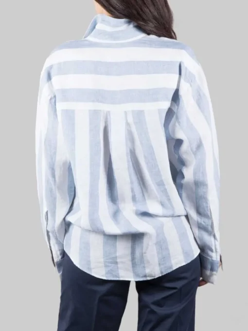Clearance XACUS CAMICIA OVERSIZE IN LINO A RIGHE BIANCA E CELESTE Biancoeceleste