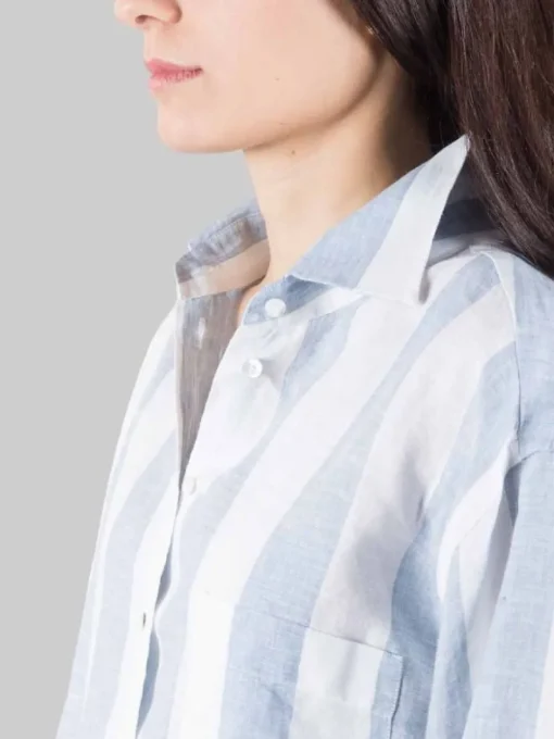 Clearance XACUS CAMICIA OVERSIZE IN LINO A RIGHE BIANCA E CELESTE Biancoeceleste