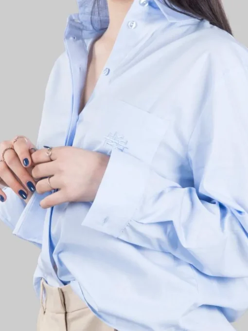 Online MARIA VITTORIA PAOLILLO CAMICIA OVERSIZE IN POPELINE DI COTONE CON TASCHINO Celeste