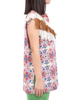 Outlet AMUSE CAMICIA SENZA MANICHE A CON PIZZO E FRANGE Fantasia