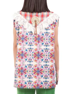 Outlet AMUSE CAMICIA SENZA MANICHE A CON PIZZO E FRANGE Fantasia
