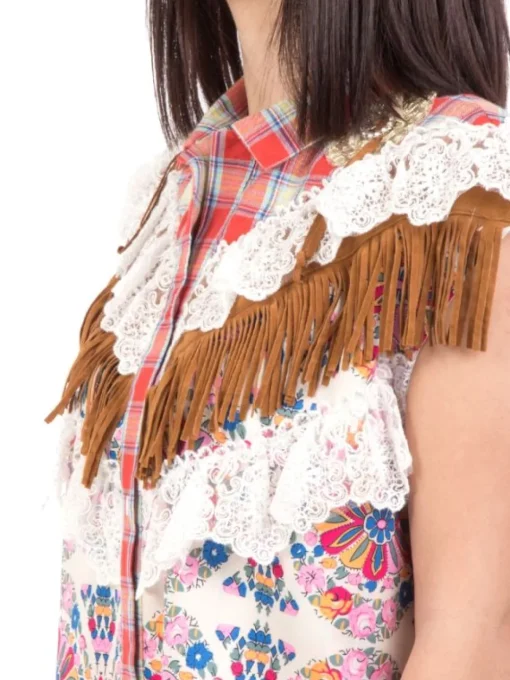 Outlet AMUSE CAMICIA SENZA MANICHE A CON PIZZO E FRANGE Fantasia