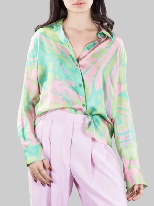 Best PINKO CAMICIA SMORZARE OVERSIZE A FANTASIA SU FONDO VERDE Fantasiaverde