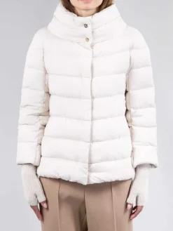 New HERNO CAPPA CORTA EFFETTO SUEDE CON MANICOTTI Avorio
