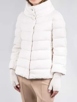 New HERNO CAPPA CORTA EFFETTO SUEDE CON MANICOTTI Avorio