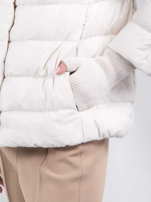 New HERNO CAPPA CORTA EFFETTO SUEDE CON MANICOTTI Avorio