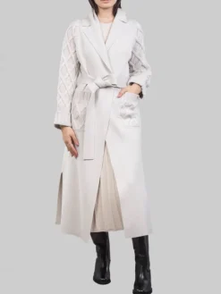 Clearance D.EXTERIOR CAPPOTTO A VESTAGLIA CON INSERTI IN MAGLIA INTRECCIATA E CINTURA IN VITA Avorio
