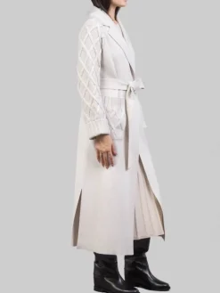 Clearance D.EXTERIOR CAPPOTTO A VESTAGLIA CON INSERTI IN MAGLIA INTRECCIATA E CINTURA IN VITA Avorio