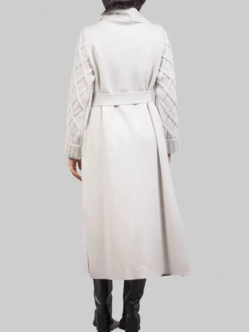 Clearance D.EXTERIOR CAPPOTTO A VESTAGLIA CON INSERTI IN MAGLIA INTRECCIATA E CINTURA IN VITA Avorio