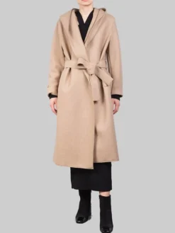 Online HARRIS WHARF LONDON CAPPOTTO LUNGO "A VESTAGLIA" IN LANA VERGINE PRESSATA CON CINTURA Cammello