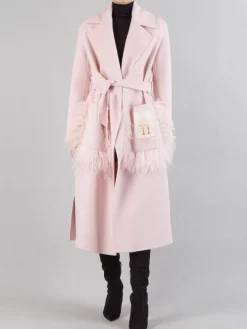 New ELEVEN CAPPOTTO LUNGO IN LANA CON TASCHE PROFILATE DI PIUME Rosa