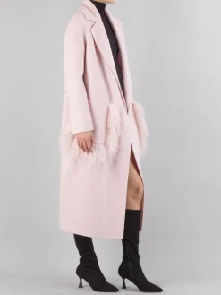 New ELEVEN CAPPOTTO LUNGO IN LANA CON TASCHE PROFILATE DI PIUME Rosa