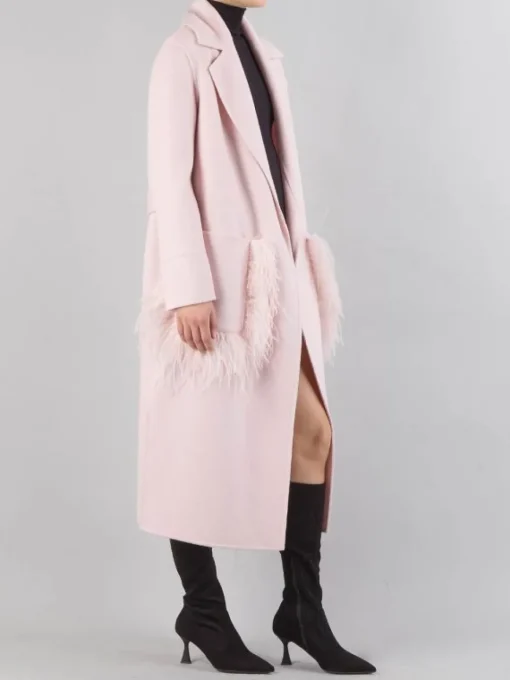 New ELEVEN CAPPOTTO LUNGO IN LANA CON TASCHE PROFILATE DI PIUME Rosa
