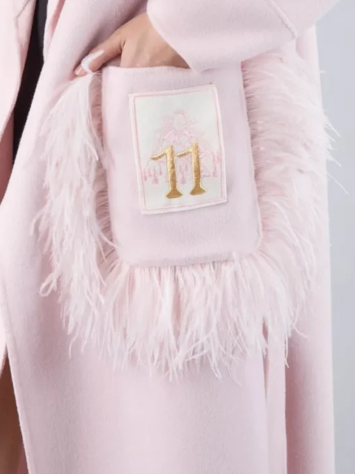 New ELEVEN CAPPOTTO LUNGO IN LANA CON TASCHE PROFILATE DI PIUME Rosa