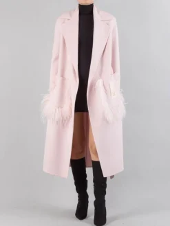 New ELEVEN CAPPOTTO LUNGO IN LANA CON TASCHE PROFILATE DI PIUME Rosa