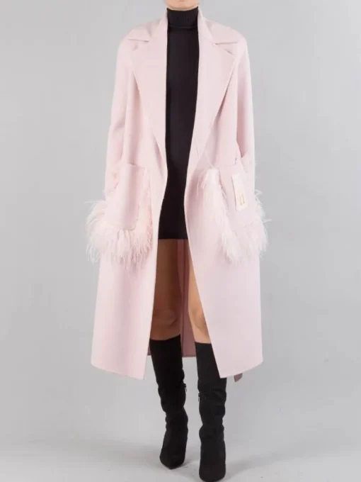 New ELEVEN CAPPOTTO LUNGO IN LANA CON TASCHE PROFILATE DI PIUME Rosa